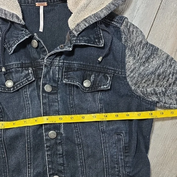 Free People | Hooded Denim Mixed Media Jacket with Removable Hood Sz Md - Picture 3 of 8